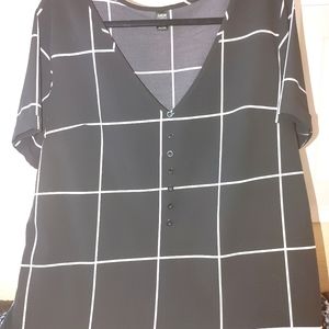 Shein Black Blouse w/ White Squares
